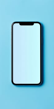 Smartphone with white screen is lying on a blue background, showcasing its sleek design and large display photo