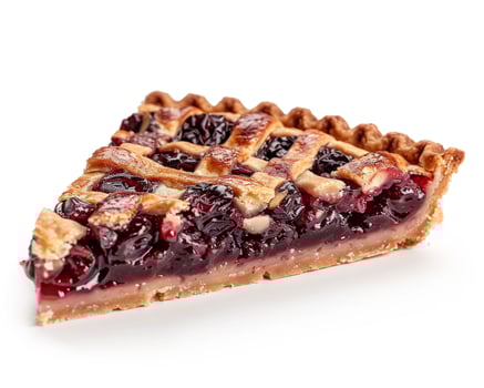 a piece of pie with cherries on a white background photo
