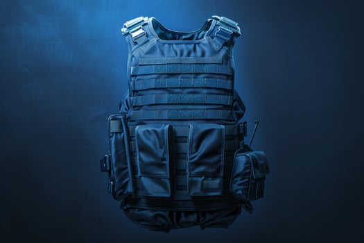 Tactical police bulletproof vest on dark background photo