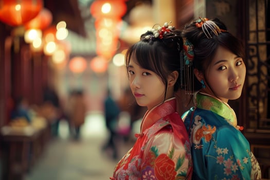 Traditional elegance, women in hanfu attire photo