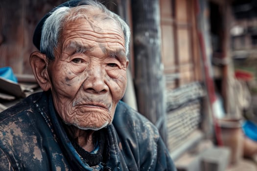 Elderly asian man with expressive eyes photo