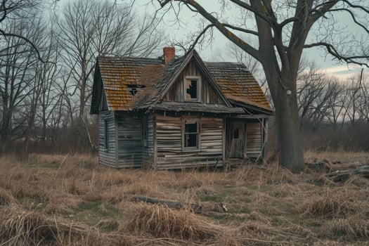 Forlorn Abandoned wooden house. Generate AI photo