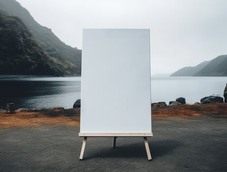 White blank roll up for mockup poster stands in shopping center background photo