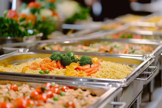Vibrant display of food at a catering buffet with a variety of dishes photo
