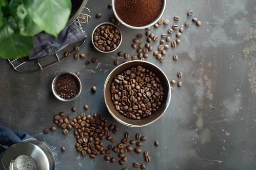 Coffee beans and grounds aerial view photo