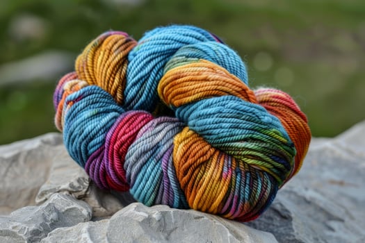 Colorful skein of wool on natural stone photo