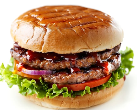 a hamburger with bbq sauce and lettuce photo