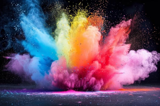 Explosive color powder burst on black background photo