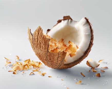 a coconut is cut open and has been broken photo