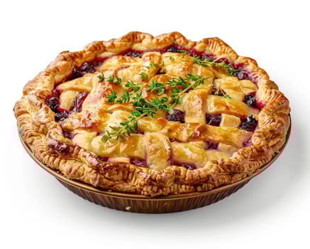 a pie with berries and herbs on top photo