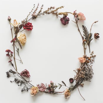 Dried flowers in circle, delicate against minimalist backdrop photo