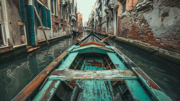 Gondola glides through Venice canals, showcasing historic architecture photo