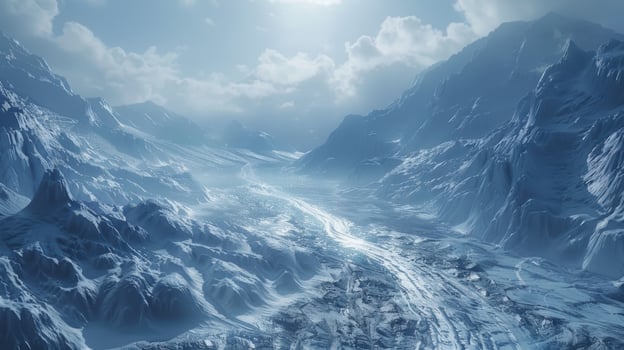 A desolate landscape with a long road in the middle of it photo