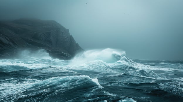 The ocean is rough and the sky is dark and cloudy photo