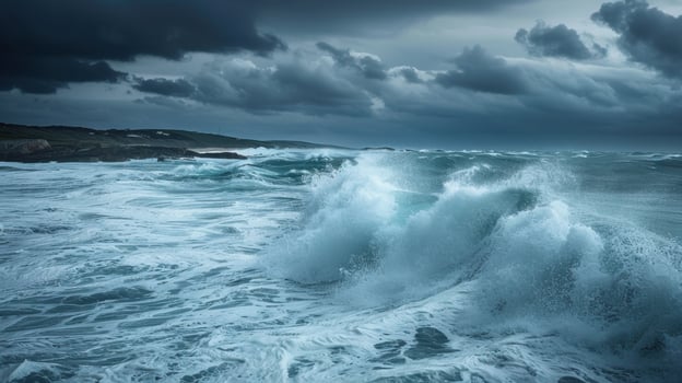 The ocean is rough and the sky is dark and cloudy photo