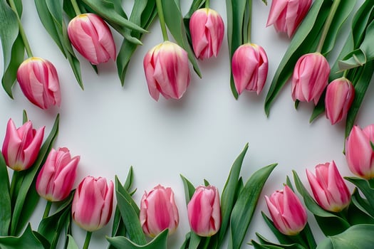 Pink Tulip Border on White Background photo