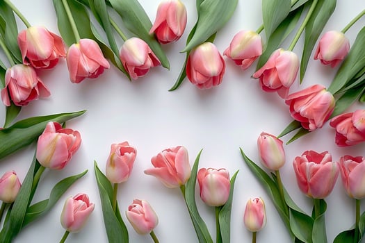 Pink Tulips Arranged on White Background photo