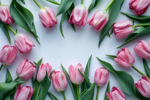 Pink Tulip Flower Arrangement on Light Blue Background photo