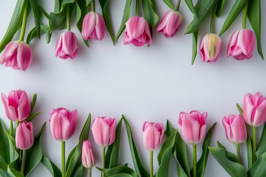 Pink Tulip Flower Border on White Background photo