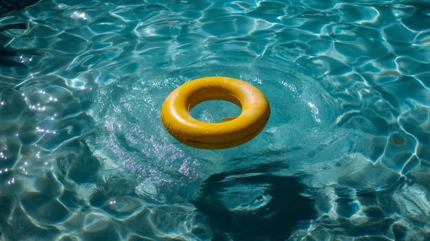 Interesting summer photo of a inflatable water ring in the sea