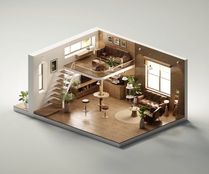 Isometric view bed room open inside interior architecture 3d rendering digital art photo