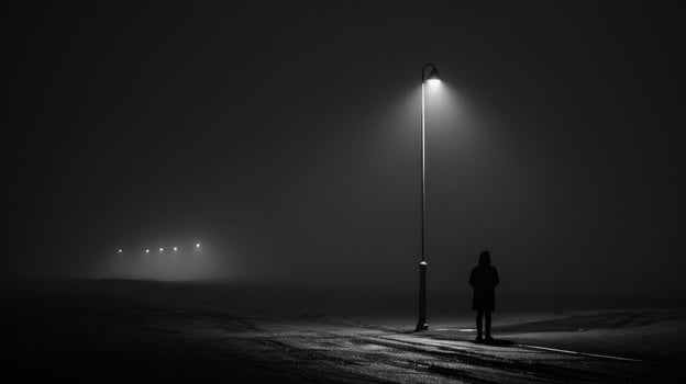 Solitude and Mystery The Lone Figure Under Dim Streetlights photo