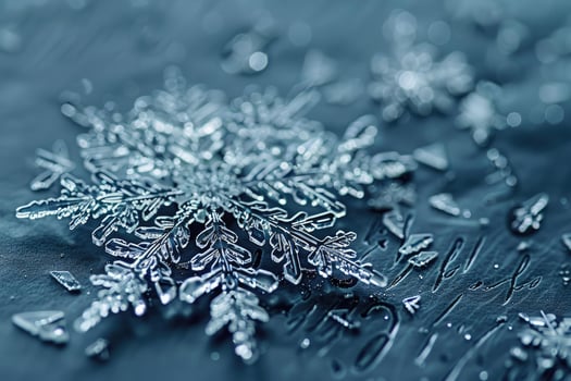 Glistening Snowflake Amongst Delicate Ice Crystals on Textured Surface photo