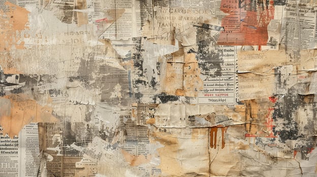 Newspaper paper grunge aged paper pieces, background. Vintage newspapers texture, Paper Collage photo