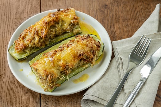 Homemade stuffed zucchini top view photo