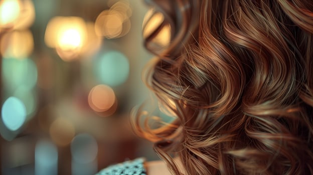 Back view of woman with long wavy hair photo
