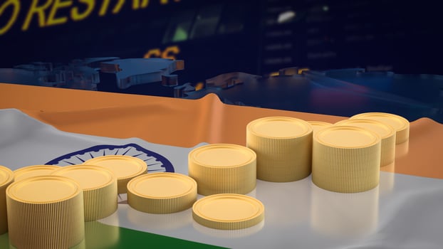 The India flag and gold coins for Business concept 3d rendering. photo