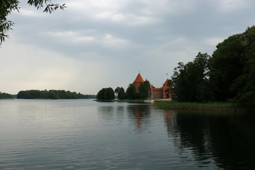 Trakai Lithuania 01 07 2024 . Trakai island castle of the Lithuanian princes on the island of Lake Galve photo