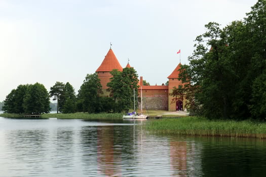 Trakai Lithuania 01 07 2024 . Trakai island castle of the Lithuanian princes on the island of Lake Galve photo