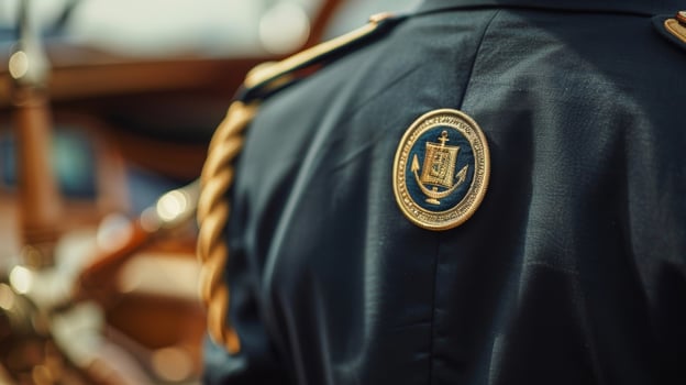 In another shot we see the detailed embroidery of a blazers back displaying the members name and the year they joined the yacht club. The personalized touch adds to the exclusivit photo