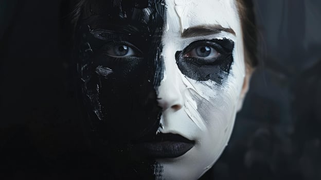 Duality of Emotions A Portrait with Striking Paint Design photo