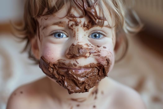 Joyful Child with Chocolate Covered Face and Bright Eyes photo