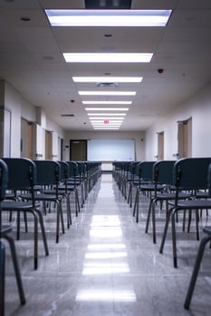 Sterile Conference Room Illuminated by Bright Fluorescent Lights photo