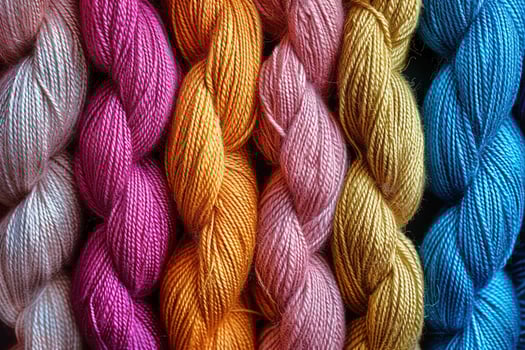 Background with the image of colored twisted threads for sewing, knitting and embroidery. Generated by artificial intelligence photo