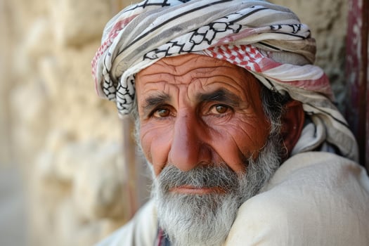 Elderly man with traditional headscarf portrait photo