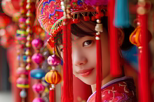 Chinese woman in traditional dress with lanterns photo