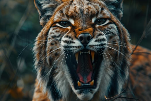 Fierce lynx roaring in the wild photo
