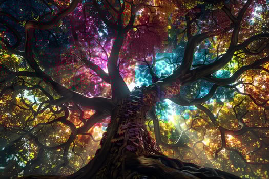 Enchanted forest canopy at twilight photo