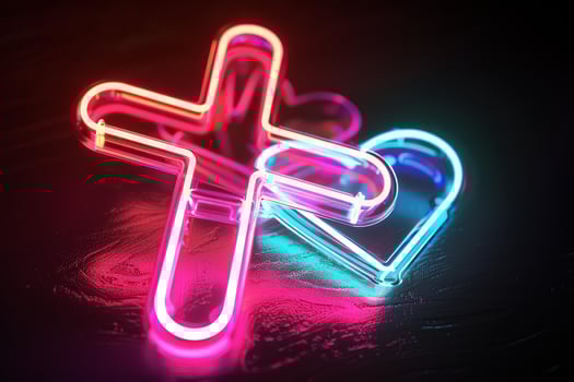 Neon light hearts on dark background photo