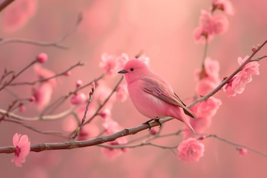 Natural Bird branch flower pink. Generate Ai photo
