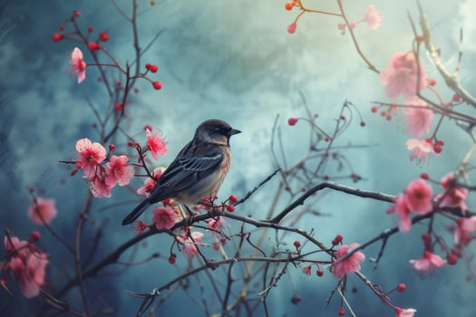 Natural Bird branch flower. Generate Ai photo