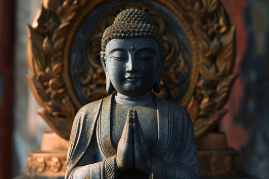 Serene buddha statue in prayer pose photo