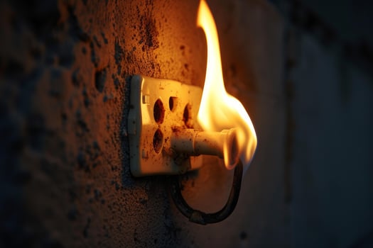 Electrical outlet on fire at dusk photo