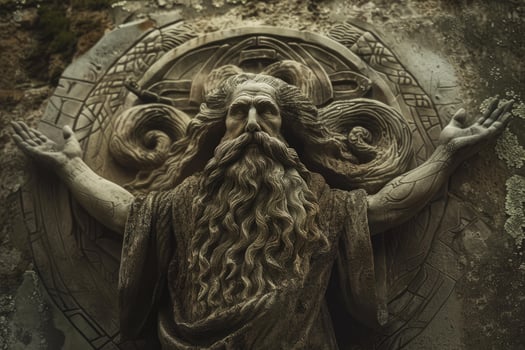 Majestic stone carving of an ancient bearded sage photo