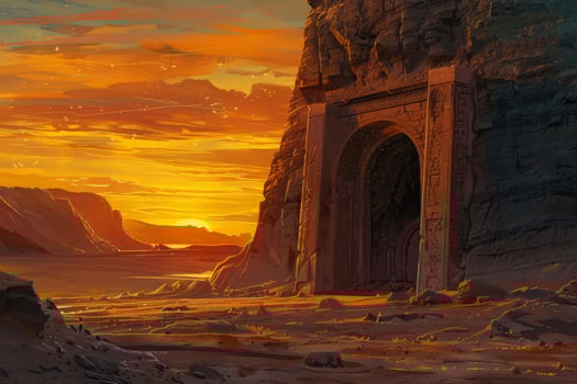 Mystical archway in desert sunset photo