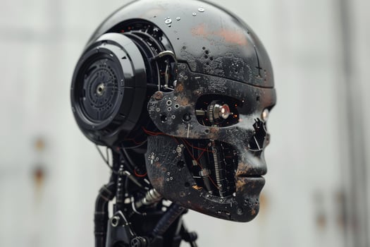 Futuristic android head with intricate circuitry photo